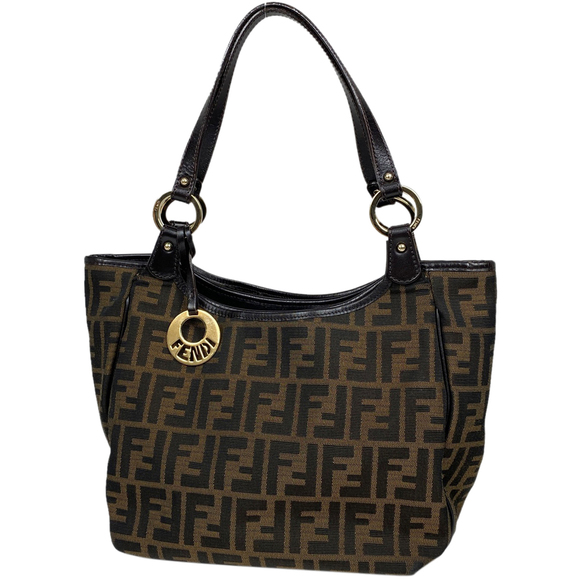Fendi Zucca Pattern Handbag Tote Canvas Brown - Picture 1 of 7